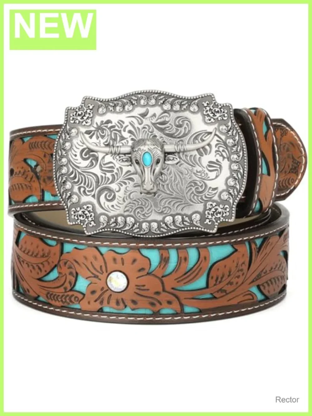 Genuine Leather Vintage Western Belt Engraved Tooled Cowboy Belt